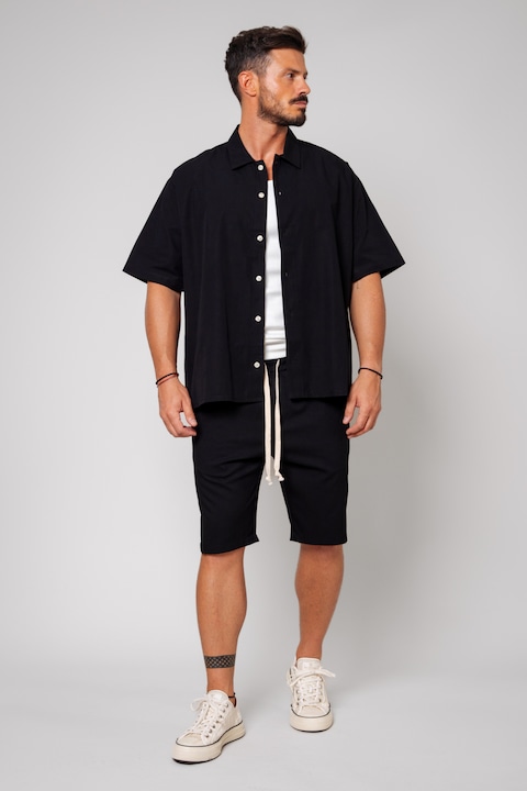 Trening Barbati uFIT - Set Camasa Oversized si Pantalon scurt Black Negru