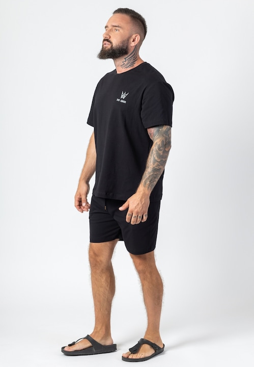 Trening Barbati TRES AMIGOS - Set tricou si pantaloni scurti Oversize Negru Argintiu Broderie Marime M Tres