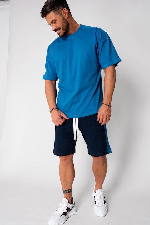 Trening Barbati uFIT - Set LeClub tricou oversized si pantalon scurt Duo Peacock Blue 15841