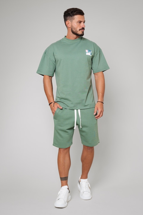 Trening Barbati uFIT - Set LeClub tricou oversized si pantalon scurt Dark Olive 10523