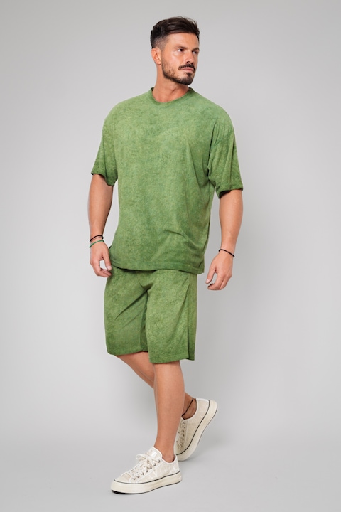 Trening Barbati uFIT - Set Tricou si pantalon scurt Oversized Green Verde
