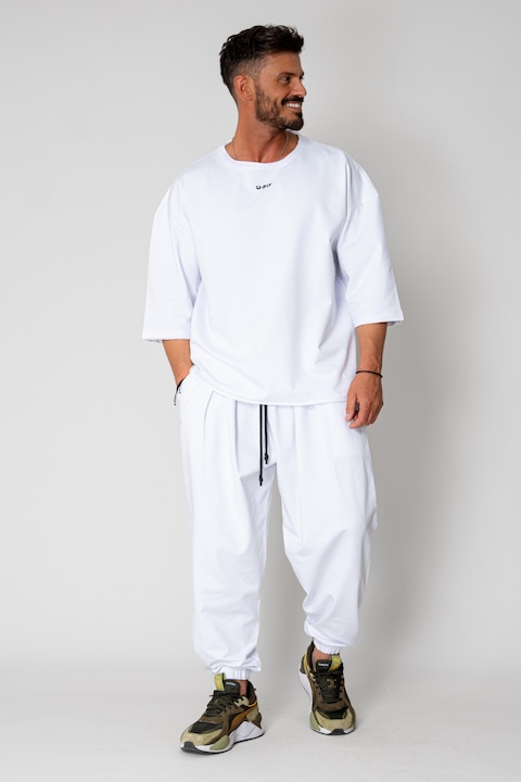 Trening Barbati uFIT - Set Flex Tricou Oversized si pantalon Baggy White 15409