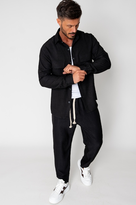 Trening Barbati uFIT - Set Camasa cu nasturi si Pantalon lung Black 15367