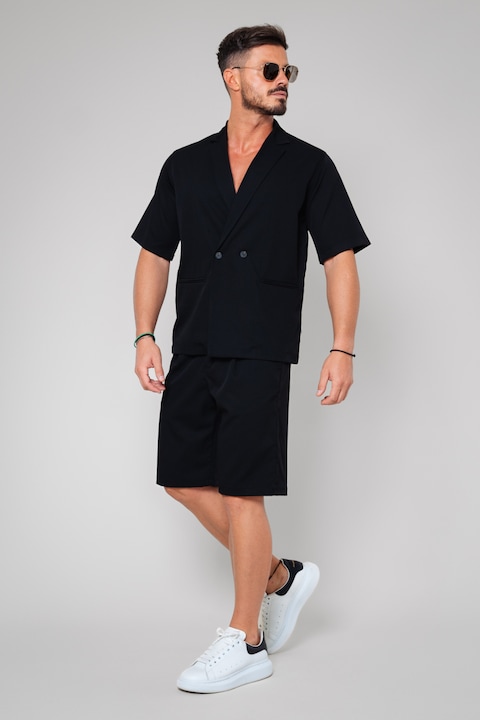 Trening Barbati uFIT - Set Sacou cu maneca scurta si pantalon scurt Oversized Black Negru