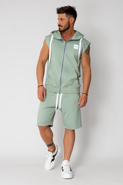 Trening Barbati uFIT - Set Malibu Hanorac fara maneci cu fermoar si pantalon scurt Light Olive 15593