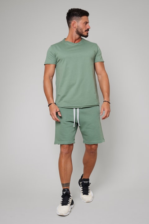 Trening Barbati uFIT - Set Tricou Barbati Asymetric si Pantalon scurt Olive Verde