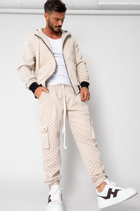 Trening Barbati uFIT - Set Hanorac cu fermoar si Pantalon lung cargo Cream 15352