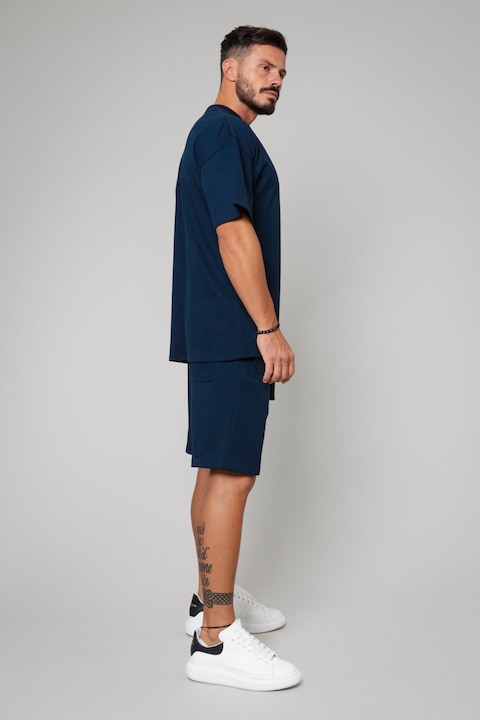 Trening Barbati uFIT - Set LeClub tricou oversized si pantalon scurt Navy Bleumarin
